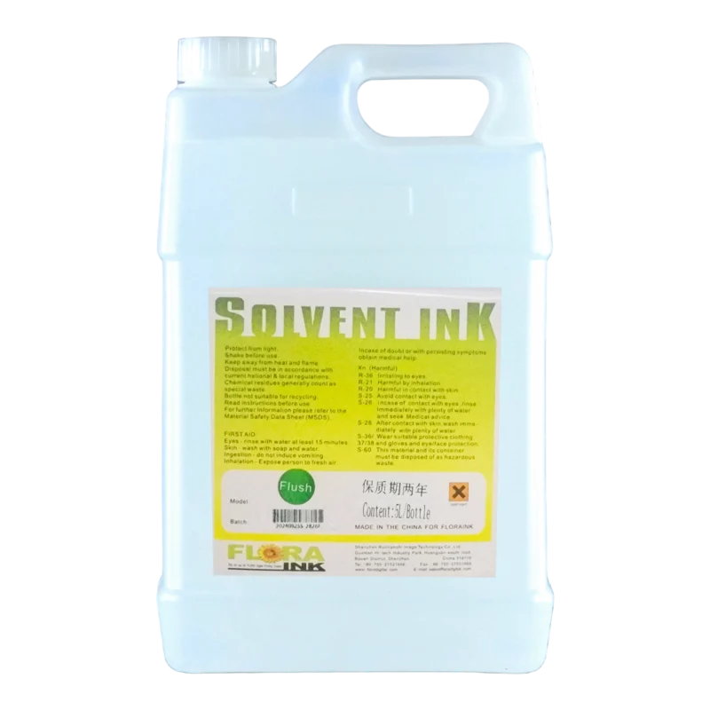 دبة فلاش تنظيف فلورا سعة 5 لتر، مخصصة لصيانة رؤوس الطباعة وإزالة التجلطات داخل وكالات الطباعة في اليمن